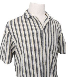 ZARA Striped Knit Camp Collar Shirt Size XL Textured Summer Resort Retro Minimal